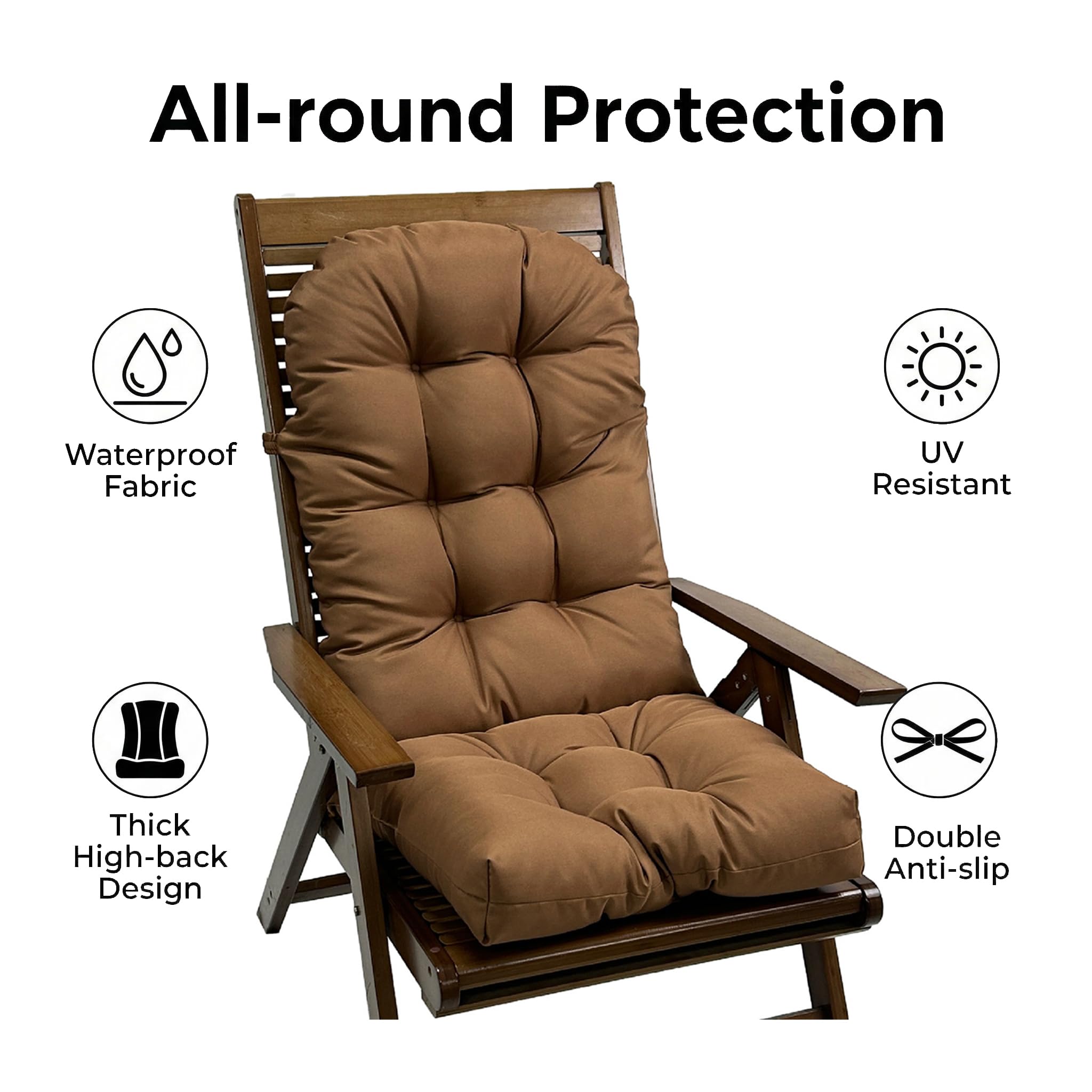 Coussin Chaise Jardin Dossier Haut, 110x50cm Imperméable Épais 8cm