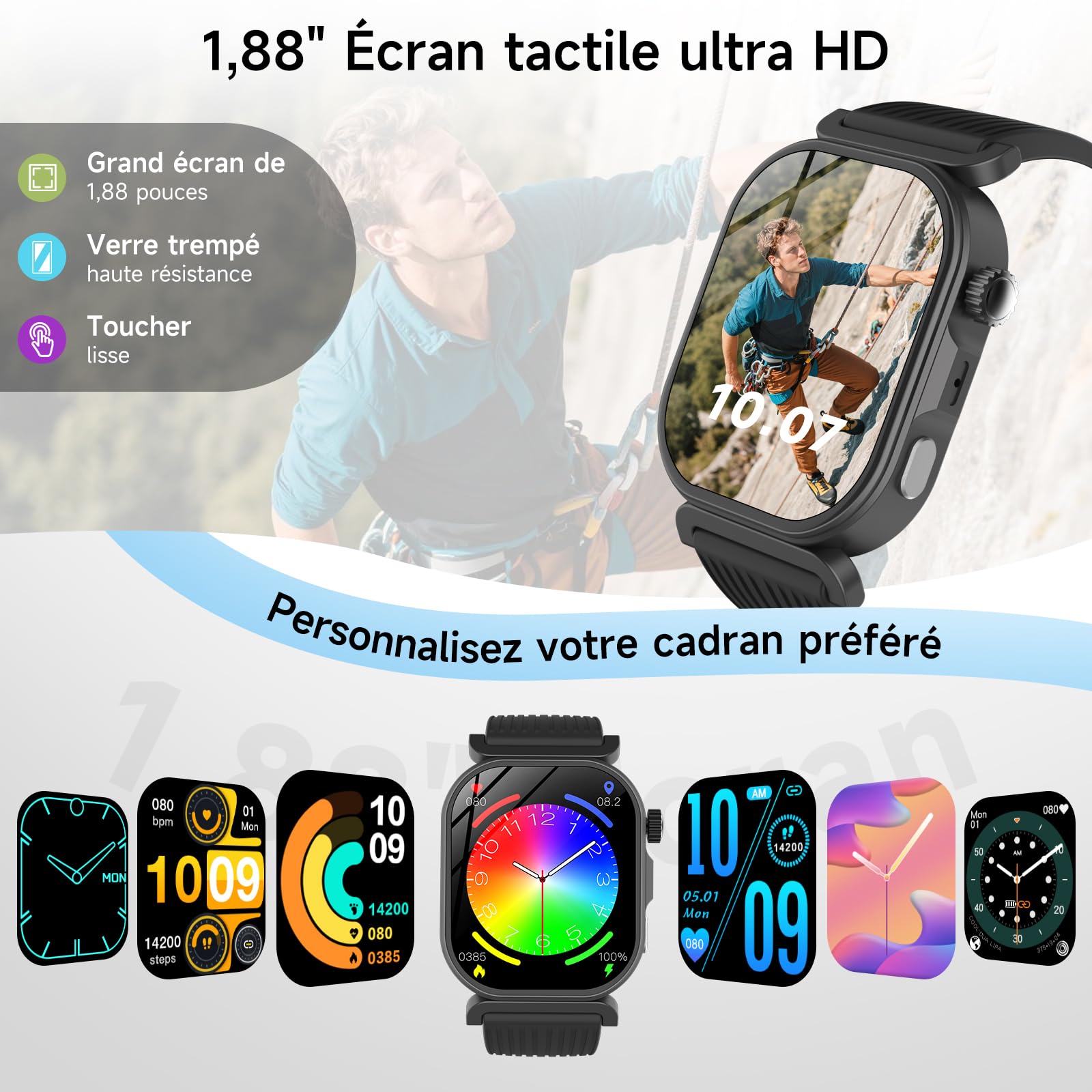 YUPENG 2026 Nouv’ Montre Connectée avec ECG/HRV/Acide urique/IMC, 1.88" Smartwatch avec Appel Bluetooth, 24/7 Fréquence Cardiaque/Sommeil/SpO2/Apnée/Appel d'urgence/SOS pour Android iOS