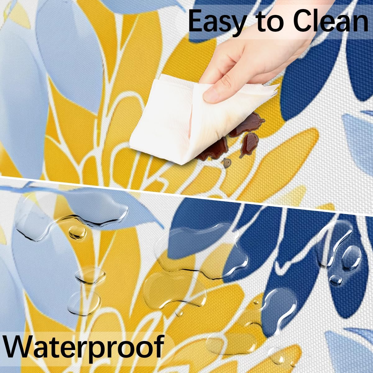 OSAM SPACE Outdoor Tablecloth with Umbrella Hole, Round Elastic Fitted Table Cloth with Invisible Zipper,Blue Yellow Chrysanthemum Flower Picnic Patio Table Cover 45-56in