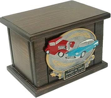 Car Lovers Cremation Urn, Wooden Funeral Urn, Classic Cars Urn with Engraving