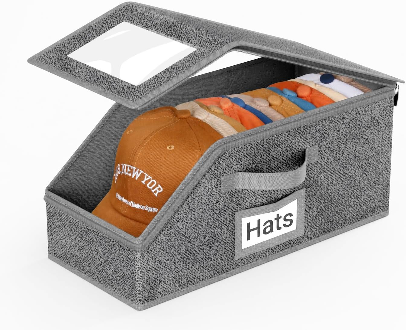 AOODA 2 PCS Stackable Hat Storage for Baseball Caps, Holds up to 24 Caps Hat Organizer for Closet, Sturdy Snapback Boxes for Men with Cardboard, Grey