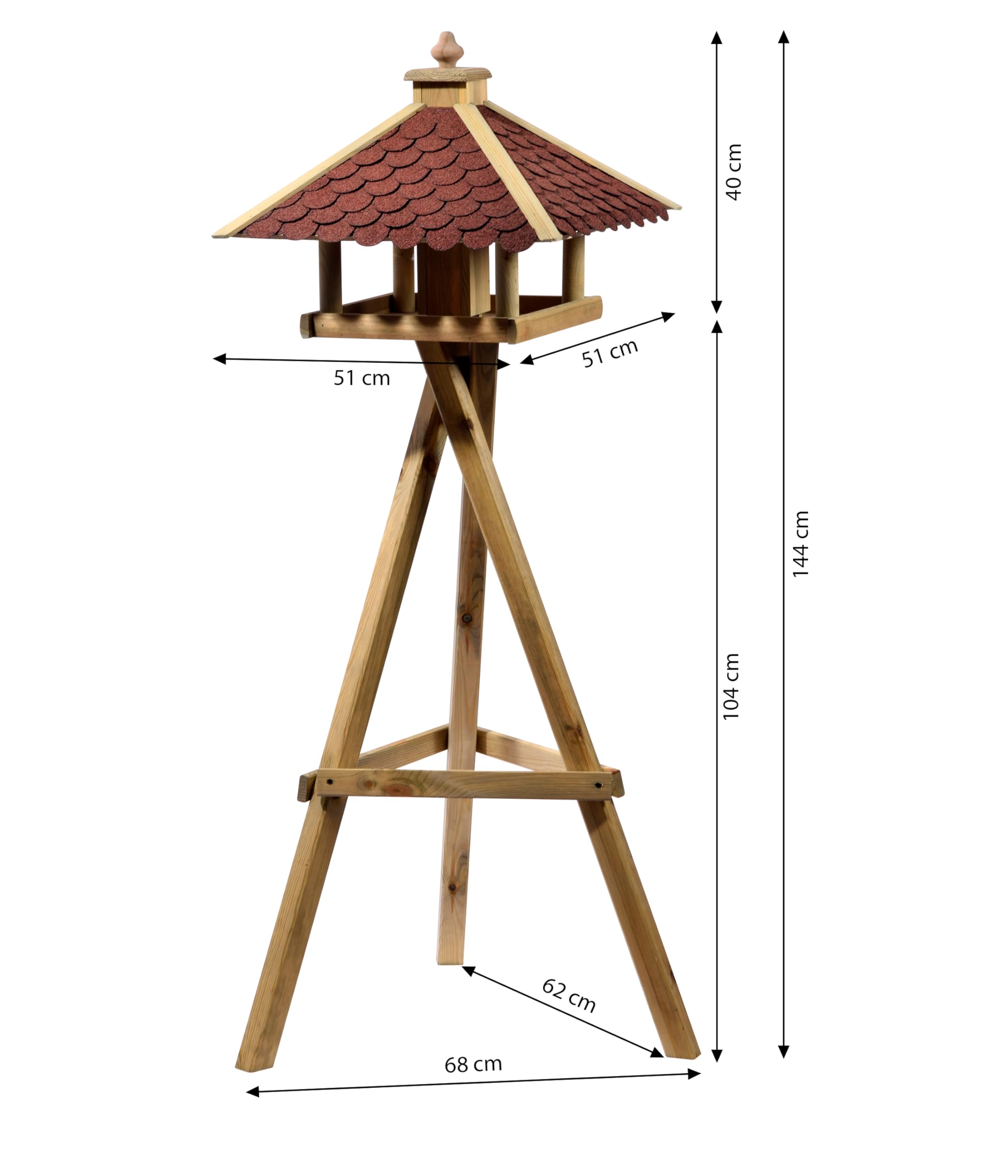 Dehner Natura Wildvogel-Futterhaus Brixen, inkl. Ständer Brixen, 144 x 68 x 62 cm, Holz/Bitumen, braun/rot