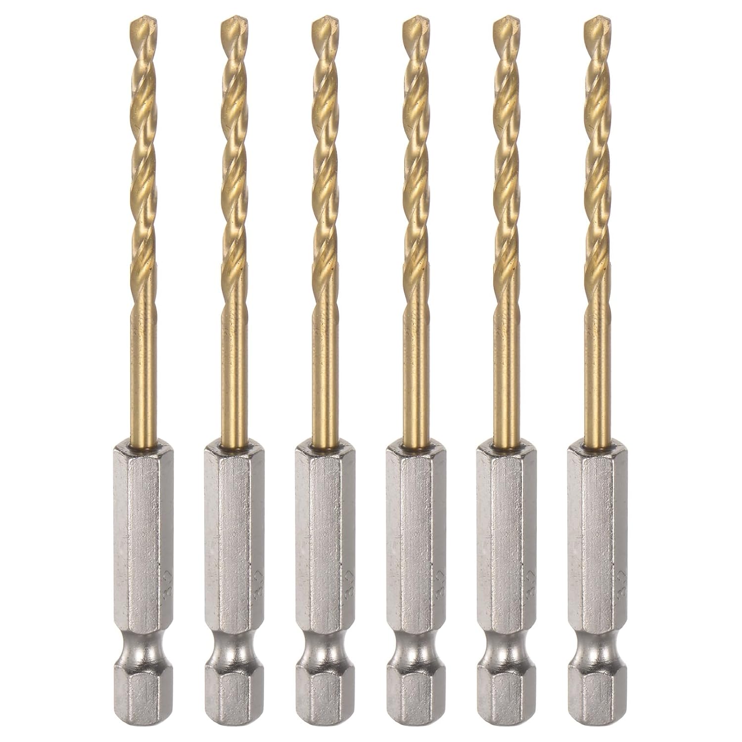 HARFINGTON 6pcs 1/4" Hex Shank Drill Bits 3.2mm Titanium Drill Bits Set M35 High Speed Steel Twist Drill Bit 84mm Long Fully Ground for Wood, Stainless Steel, Metal, Plastic Plastic