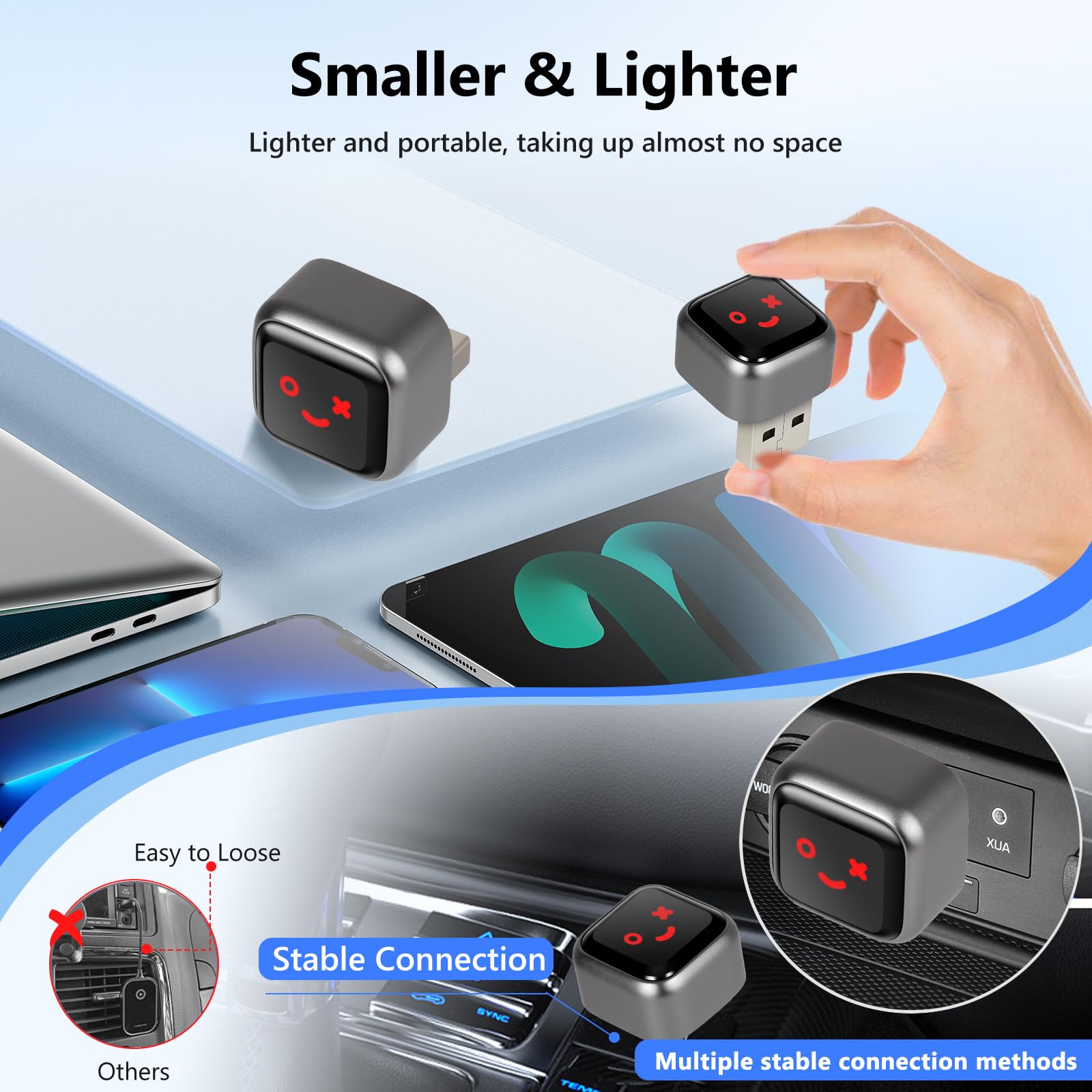 Senza Fili Adattatore 2-in-1 per CarPlay & Android Auto, Mini Adattatore dongle Carplay Wireless per Auto, Plug & Play Carplay USB/Type-C Compatibile con Phone iOS 10+ / Android 11+