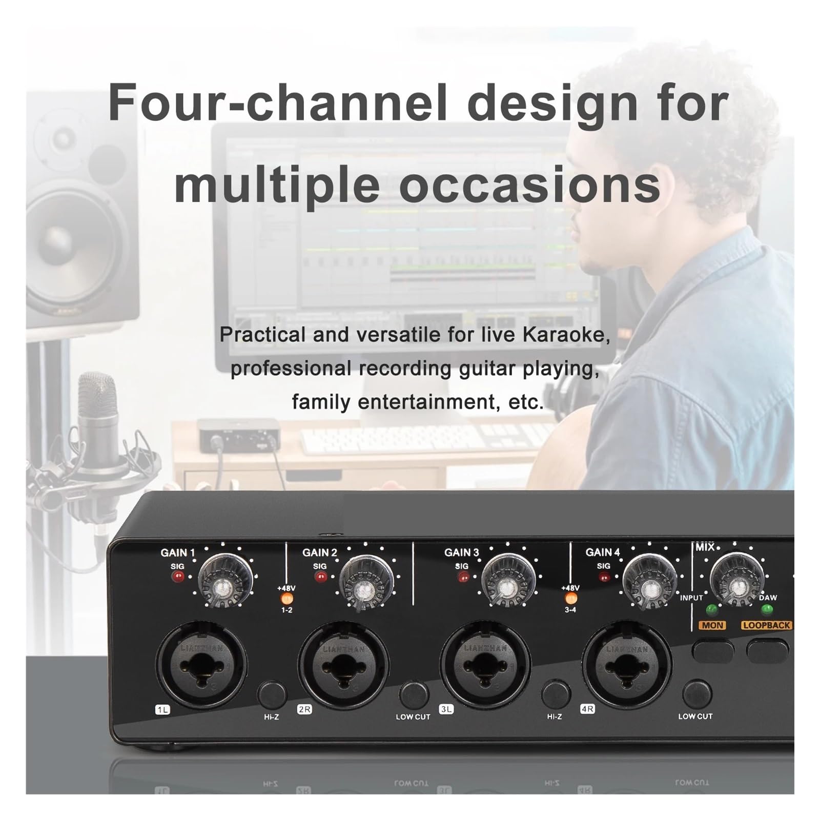 Convertitore AD Della Scheda Audio Del'interfaccia Audio Con Monitoraggio Della Registrazione Dal Vivo Della Chitarra Elettrica For Podcast Di Canto In Studio Ampiamente Applicabile