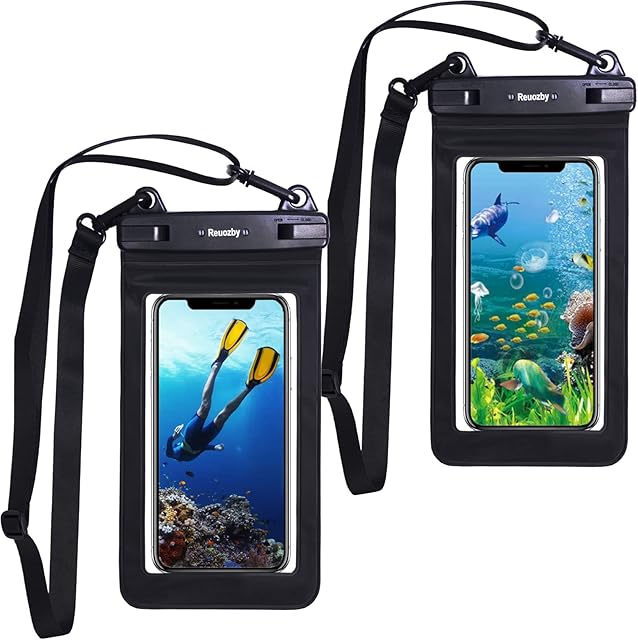 Reuozby 2-Pack Waterproof Phone Pouch, Universal Waterproof Phone Case, IPX8 Dry Bag Underwater with Lanyard for iPhone 13 12 11 Pro Max Samsung S21 S10 etc. up to 7.5 inch (Black)