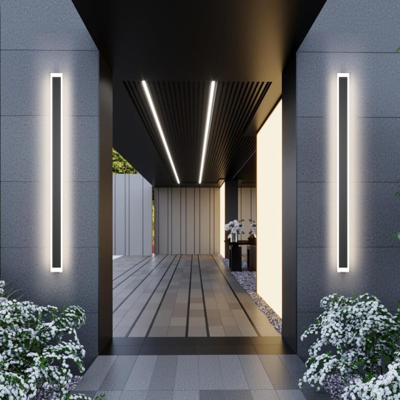 47.2In 4000K Long Outdoor Wall Light IP65 Waterproof,Modern Black Exterior Wall Mount Lighting for Porch House,1Pack