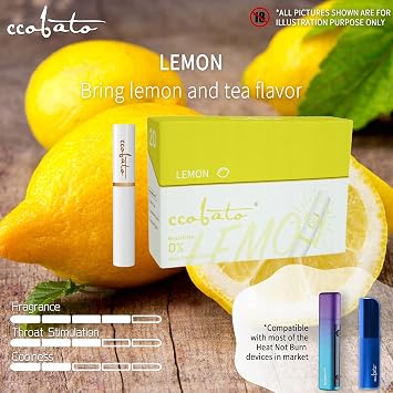 Nicotine Free Refill Warmer Sticks, Lemon Flavour, No Smoke Burning, No Unpleasant Smell, Natural, 100% Biodegradable, One Size, 200 Sticks