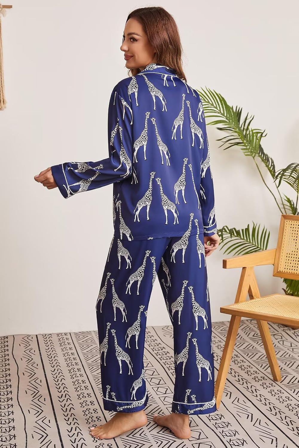 Brosloth Women's Silk Satin Pajamas Pjs Sets Cute Lace Pattern Two Piece Loungewear Set Button Up Pajamas Sleepwear Black - Image 4