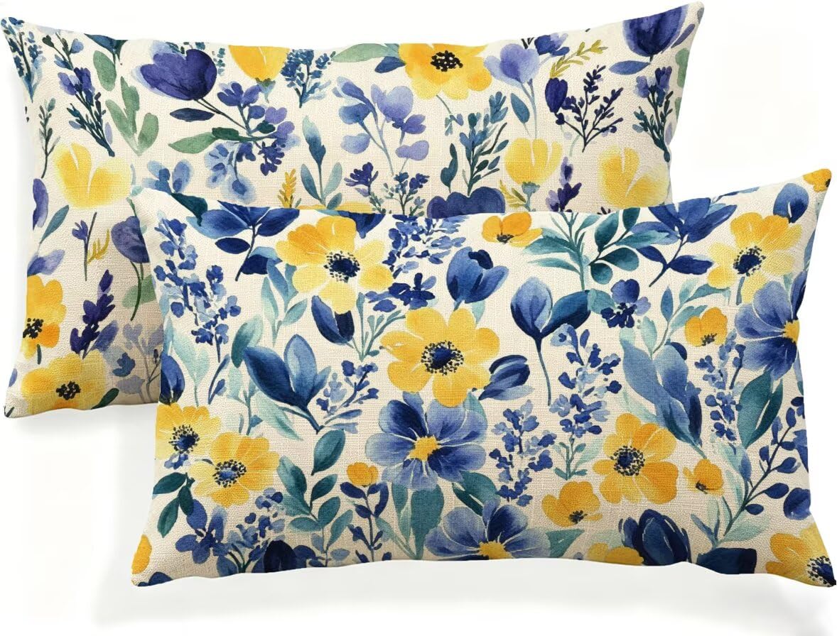 Coussin exterieur impermeable jaune pavot lot de 2 taies idee cadeau femme deco jardin