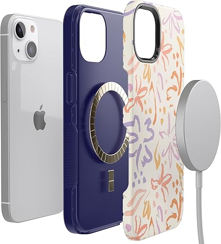 Vista 180 de Casely Funda para iPhone 13 Compatible con MagSafe Color Splash de medianoche Funda retro abstracta Color de medianoche Splash Abstracto