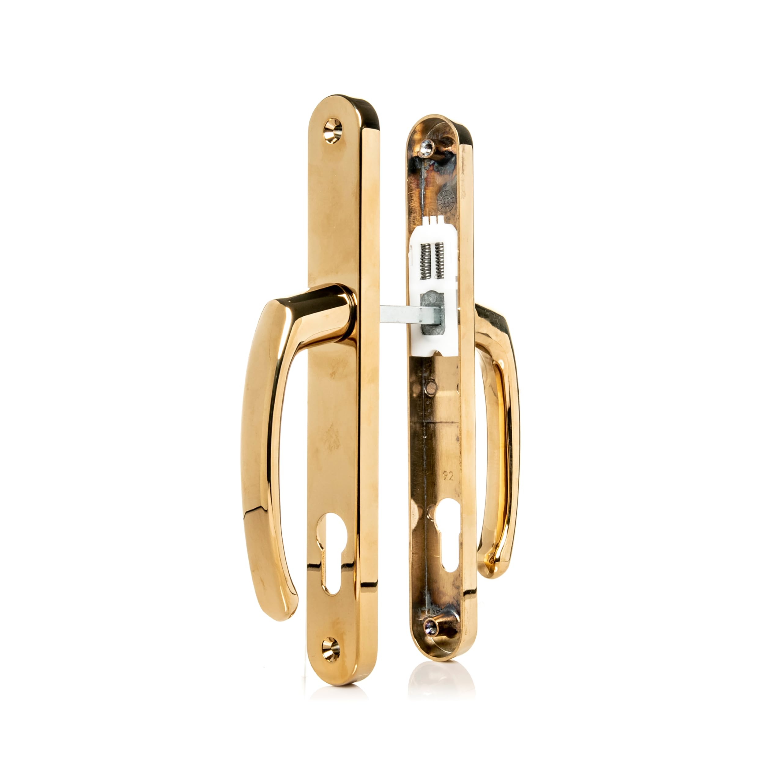 TSS UPVC Door Handle Set - Lever/Lever - 192-215mm Screw to Screw - 245x32mm Backplate - Replacement PVC Handle (Polished Brass)