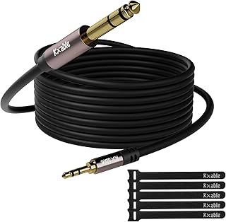3.5mm to 6.35mm Stereo Audio Cable 25 Feet, Long 1/4 to 1/8 inch Headphone Cable Jack, Hi-Fi Sound, Gold Plated Connectors, OFC Core, Black Cable (with 5 pcs Cable Ties) - 25ft