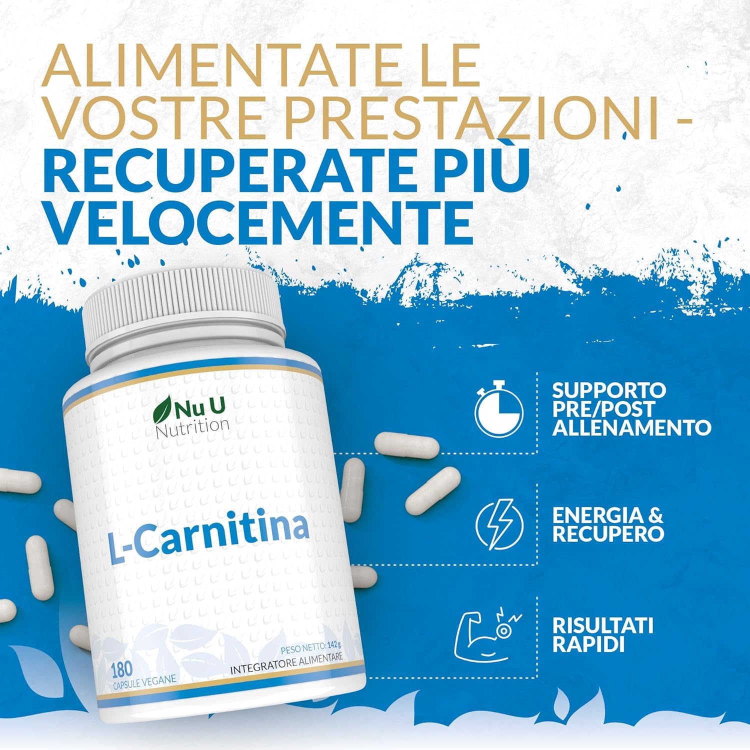 L-Carnitina Tartrato Forte - 180 Capsule Vegane - 550mg di Carnitina per Capsula - Con Vitamine & Minerali - Integratore Pre e Post Workout per Sportivi - Prodotto in Europa - Nu U Nutrition