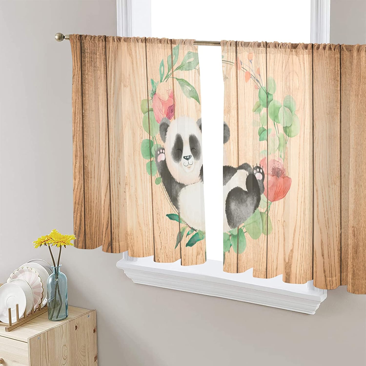 Edwiinsa Semi Voile Sheer Arlington Mall Window Lyin Watercolor Panda Curtains