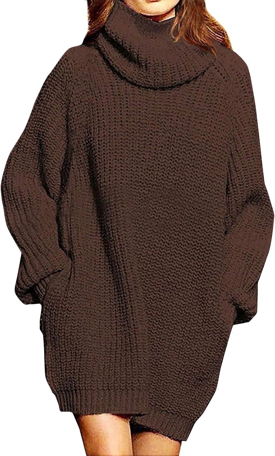 Turtle Neck Sweaters Long Sleeve Knit Loose Pullover Sweater Dress Fall Winter Outfits,S-XL