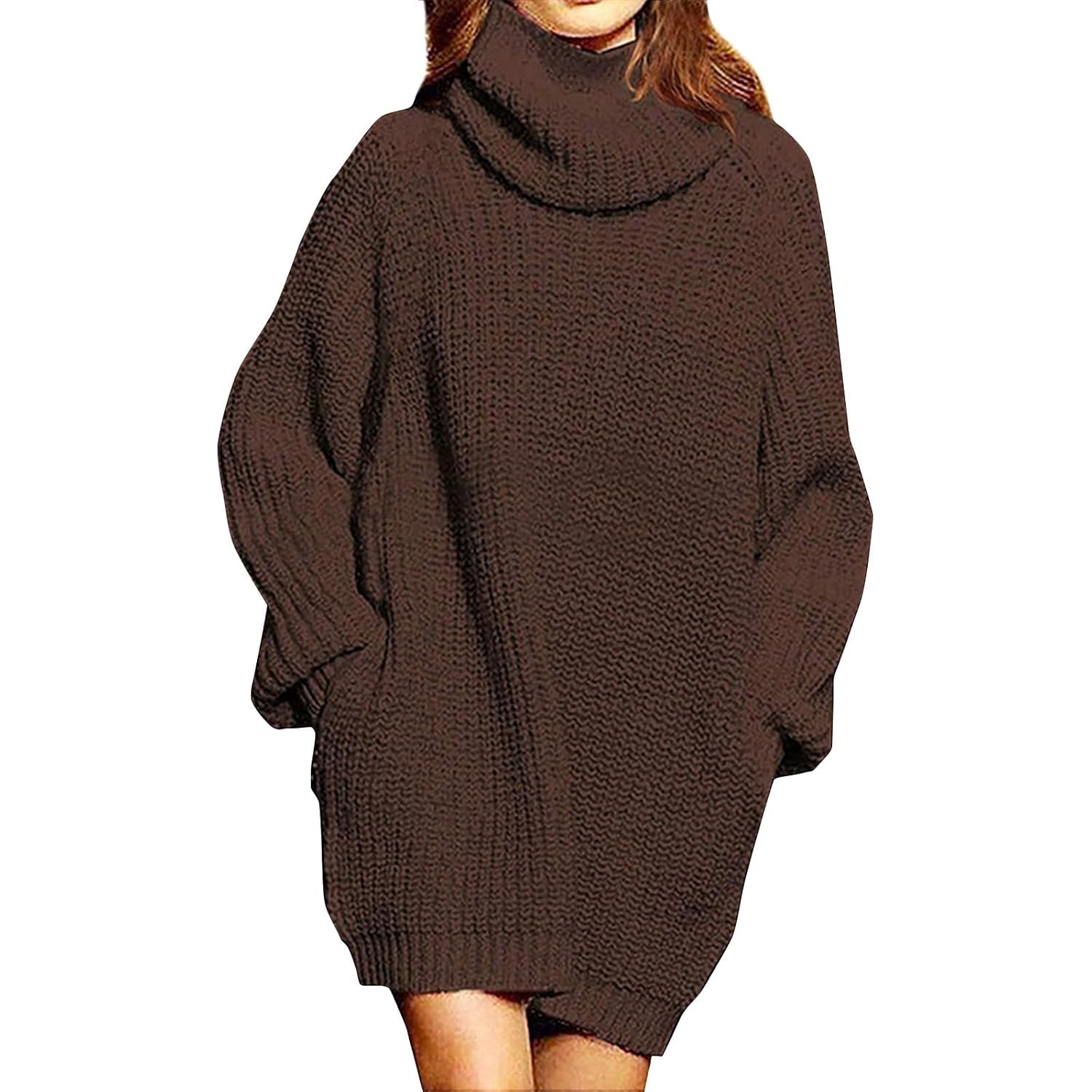 Turtle Neck Sweaters Long Sleeve Knit Loose Pullover Sweater Dress Fall Winter Outfits S-XL