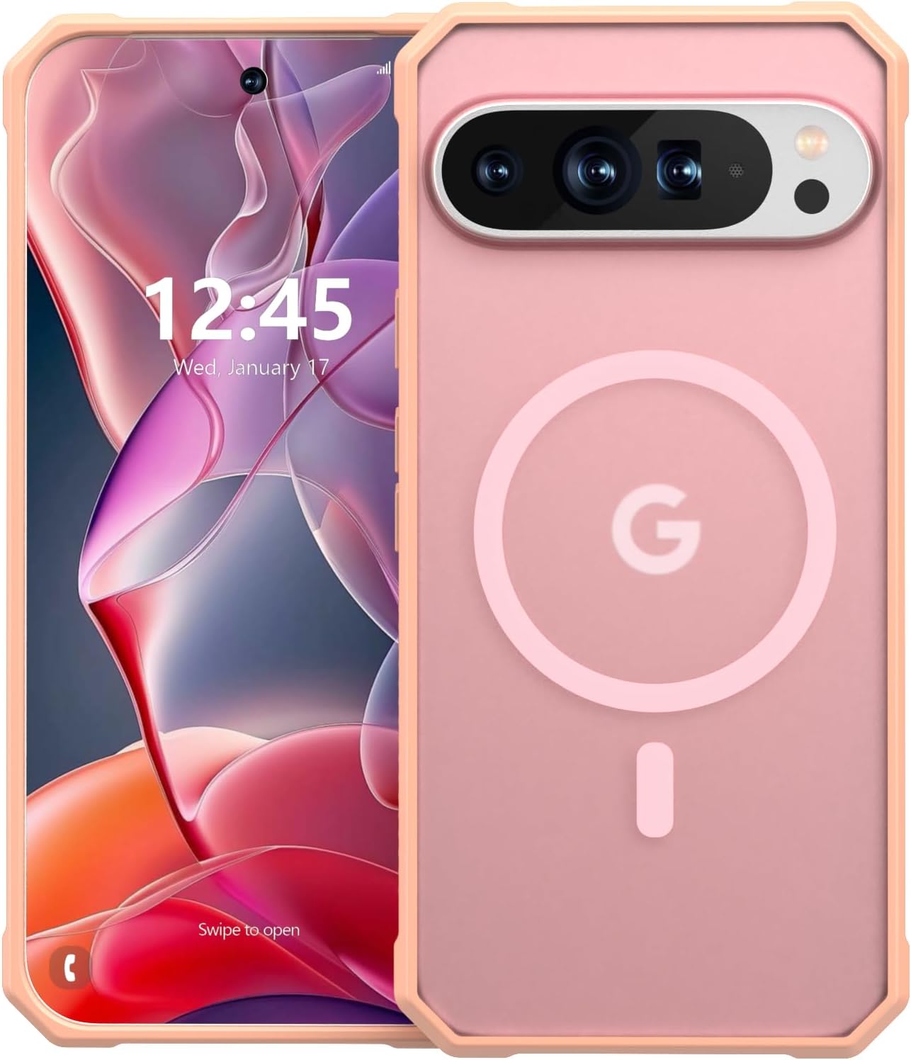 ANNSD for Google Pixel 9 Pro XL Case,Magnetic Shockproof with Translucent Protective Cover,Slim Full Body Drop Protection for Wireless Charging(Pink)