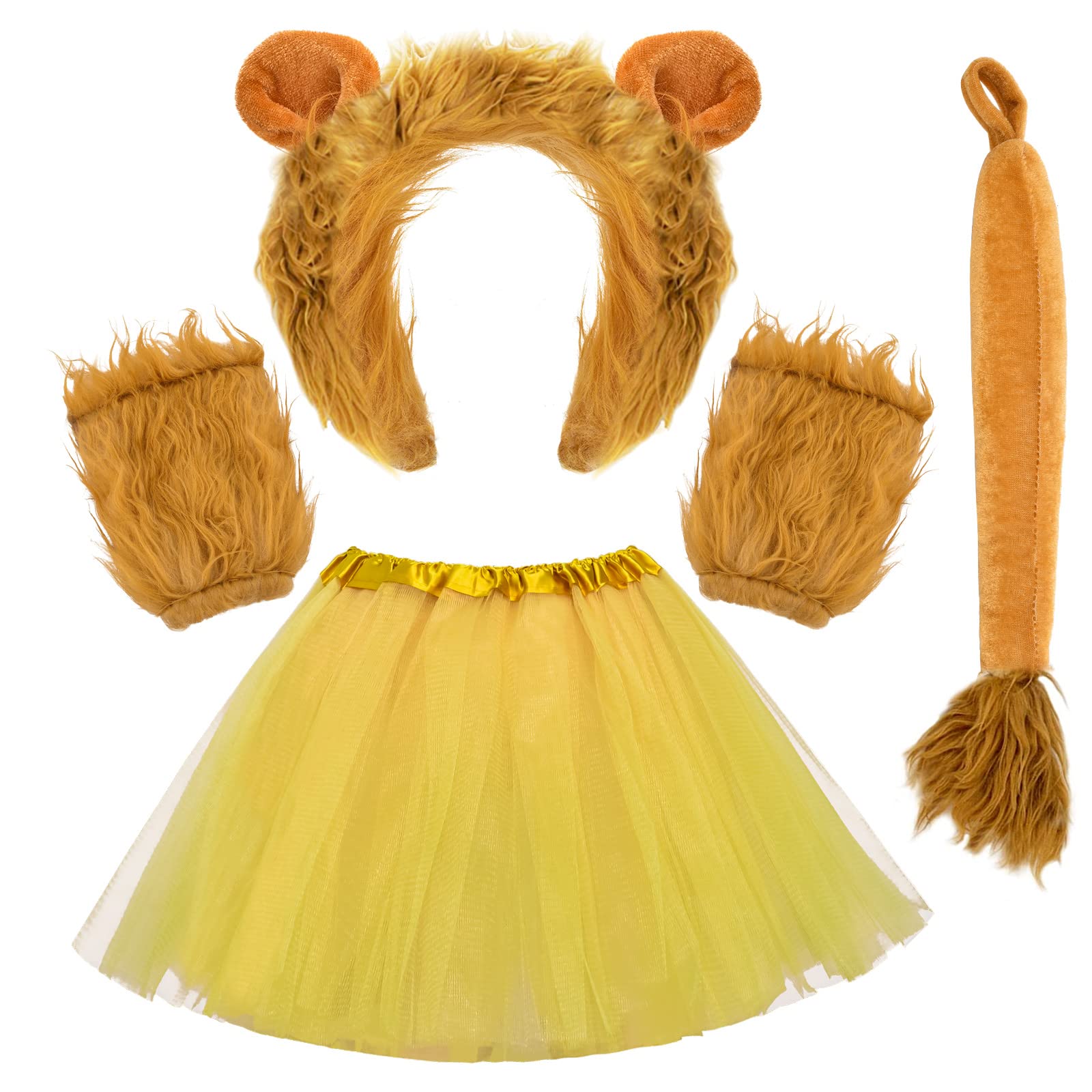 vamei Disfraz de León Disfraz de Animal Falda Tutu Diadema con Orejas de León Cola y Pata para Fiesta de Cumpleaños Cosplay Disfraz de Halloween Navidad Accesorios para Niños y Adultos