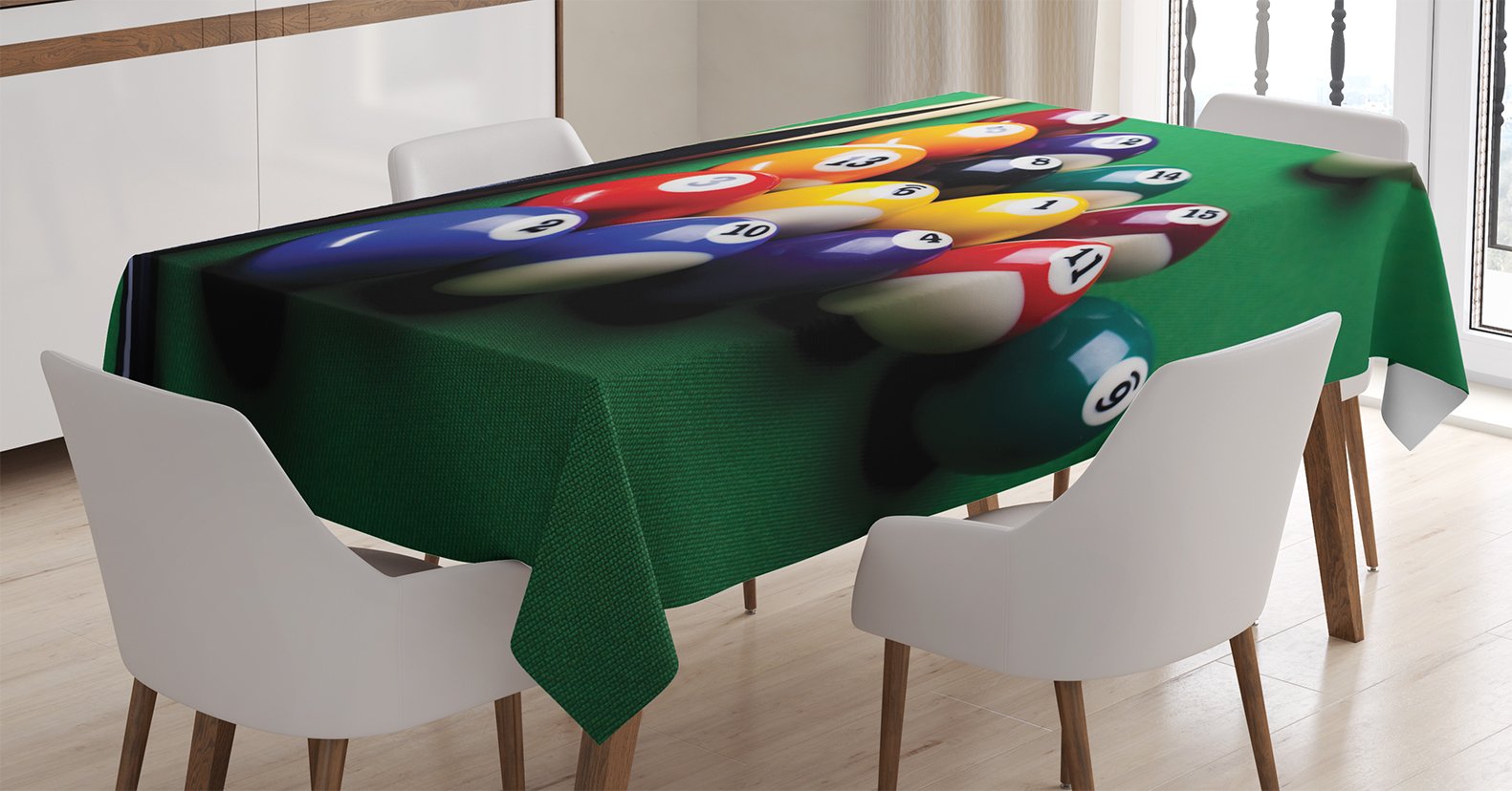 Ambesonne Manly Tablecloth, Billiard Pool Balls Arrangement Snooker Contest Beginning Entertainment Game Print, Dining Room Kitchen Rectangular Table Cover, 52