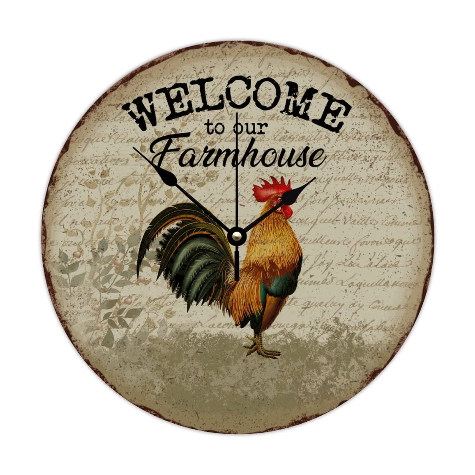Horloge murale 38 cm en bois au design rétro Welcome to Our Farmhouse