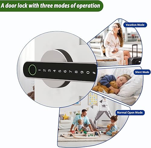 Miniatura 4 de Cerradura electrónica inteligente de huellas dactilares, entrada sin llave con asa, códigos, aplicación, tarjetas IC, huellas dactilares, llaves,
