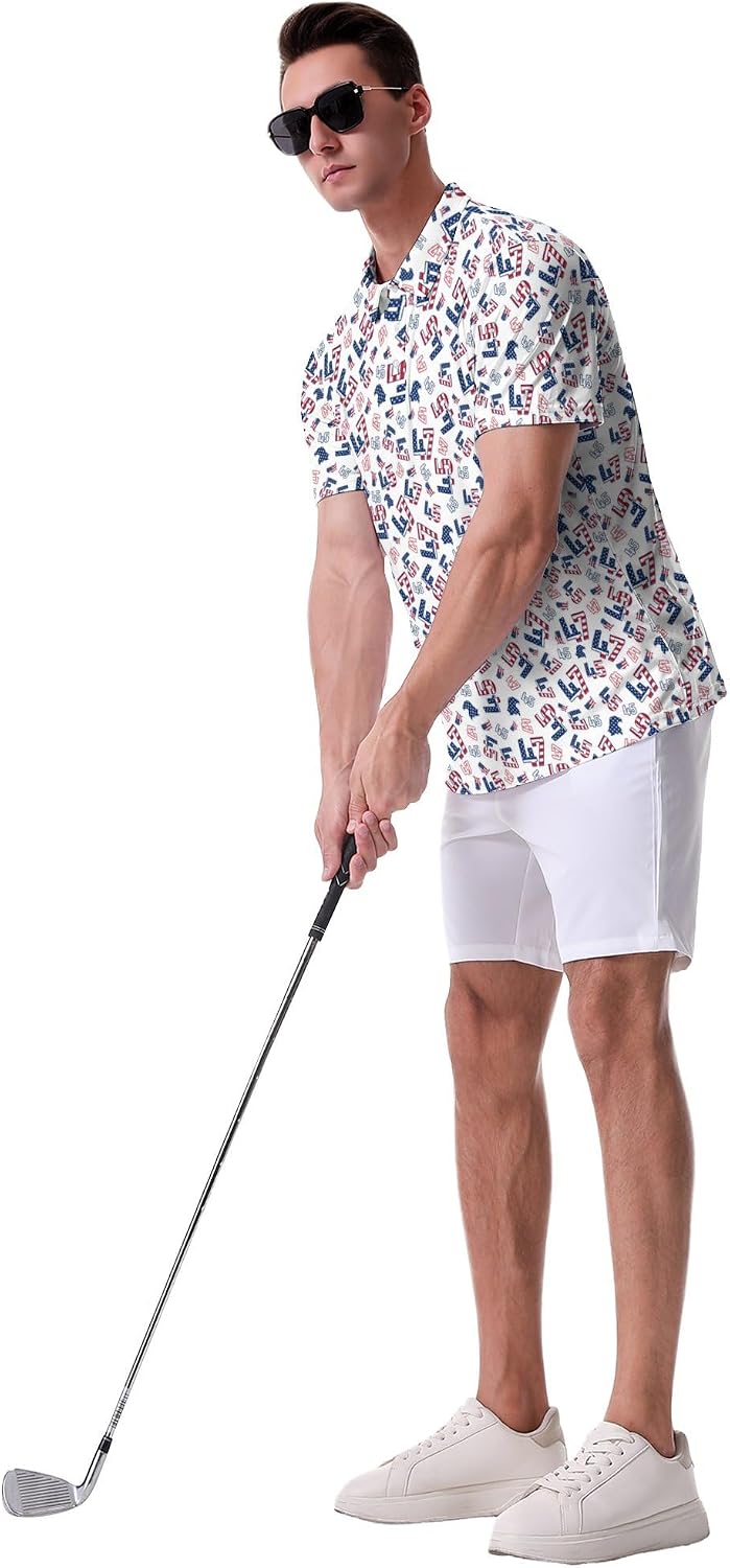 Men’s Funny Golf Polo Shirt Short Sleeve Performance Golf Shirt Moisture Wicking Quick Dry Print Polo Shirt