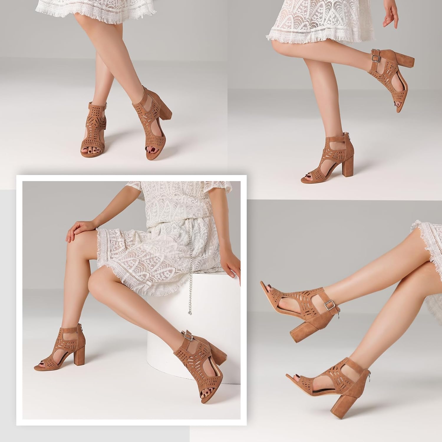 LinnOaks Heeled Sandals For Women 2025 Chunky Open Toe Bohemian Cutout Block Heel Summer Dressy Sandals - Image 6