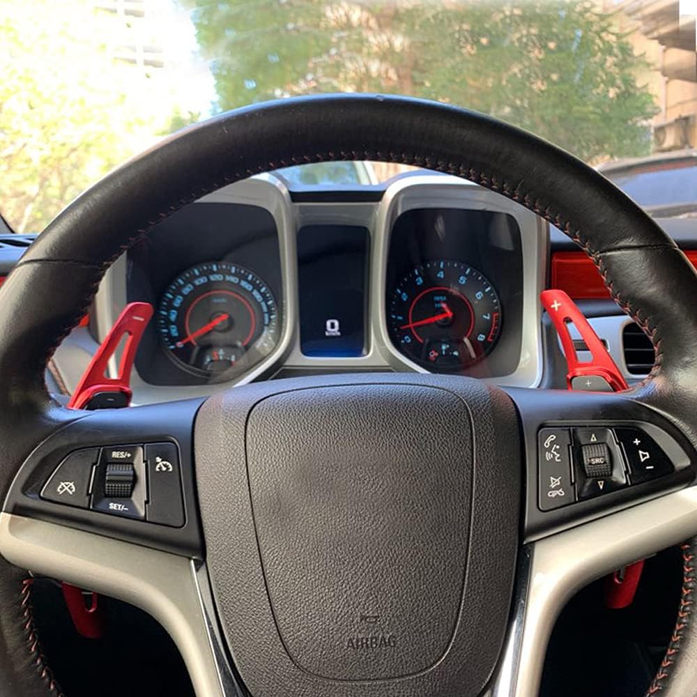 SANRILY 2PCS/Pair Car Accessories Aluminum Steering Paddle Shifter Extension for Cadillac CT6 XT5 2016-2019, Fits for Chevy Camaro 2012-2015 Replacement Kit Billet Paddles Shifters Red