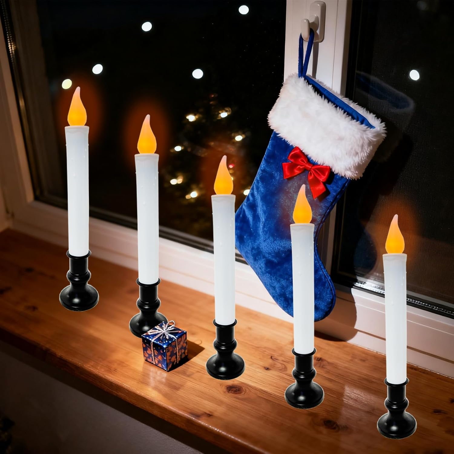 6 Pack 9" Black Base LED Candle Lights with Dusk to Dawn Sensor, Battery Powered Flameless Candles for Indoor Table Party Decor - Image 3