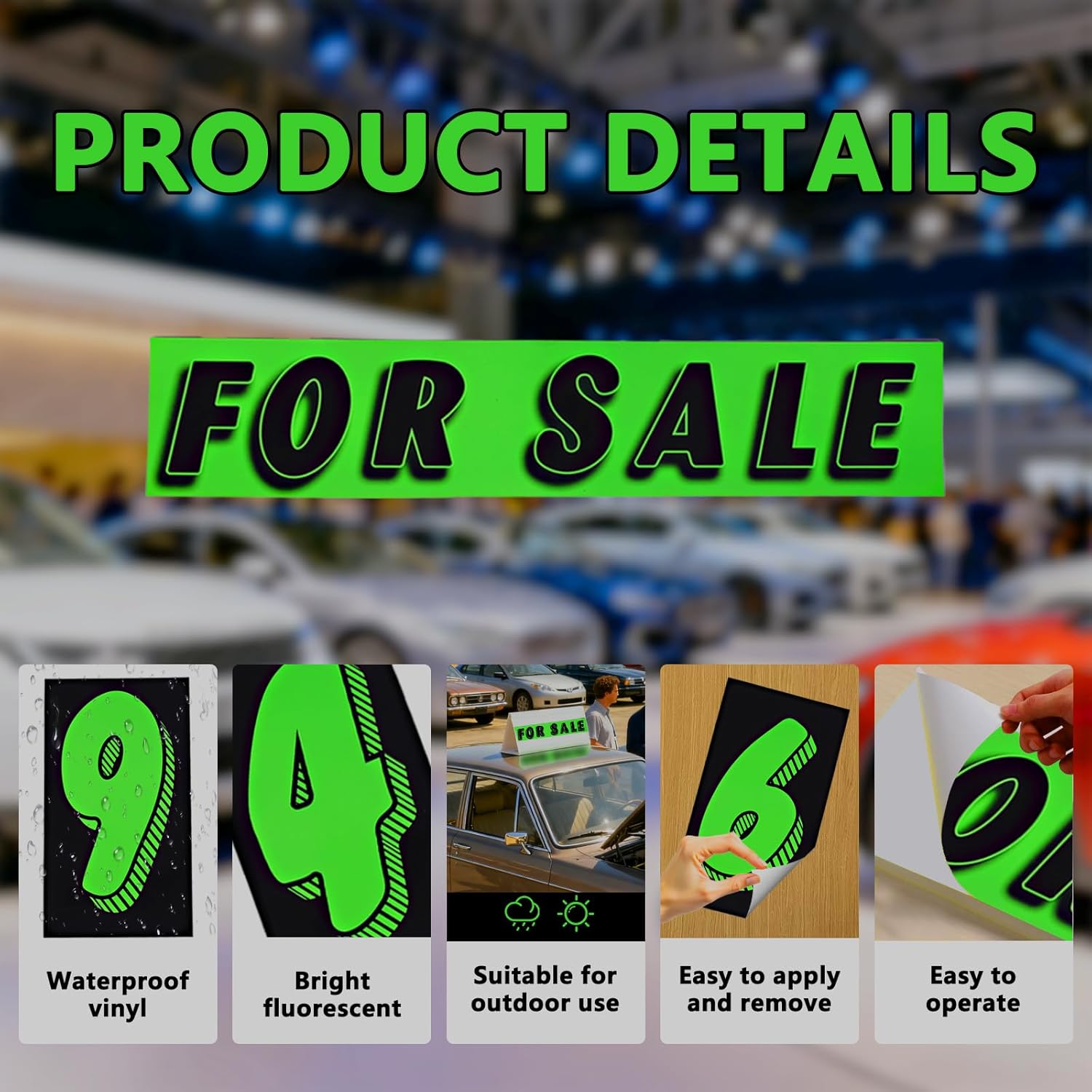 Vinyl Number Stickers for Cars - 12 Dozen (144 Pcs) 7 1/2 Inches Large Chartreuse Windshield Pricing Stickers | Car Dealership Supplies, Car Lot Pricing Numbers and for Sale Sign for Auto Window