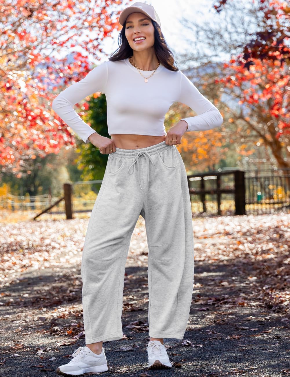 TARSE Women’s Barrel Sweatpants Loose Fit Lounge Pants Casual Wide Leg Pants Cotton Comfy Elastic Waist Joggers with Pockets - Image 2