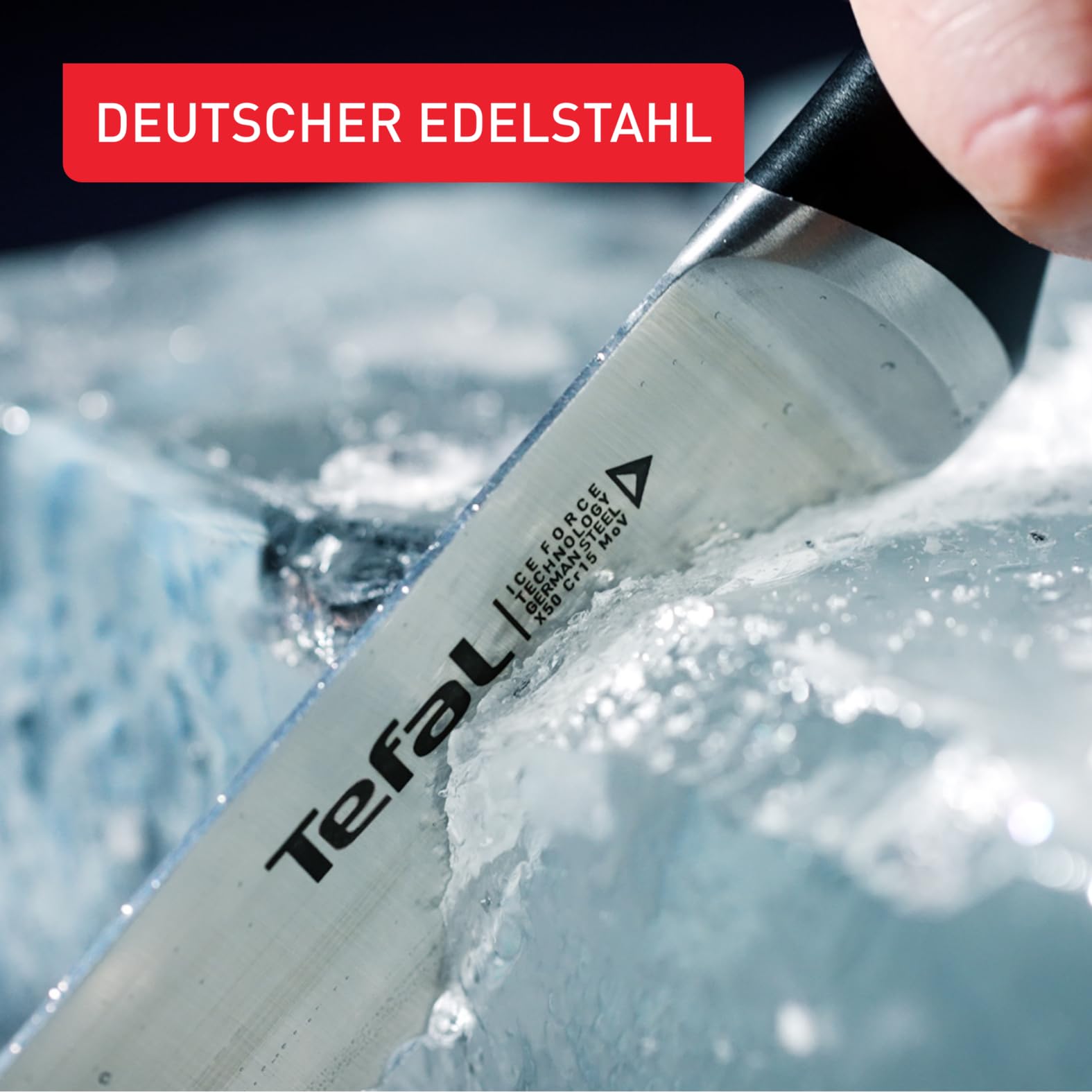 Tefal Ice Force Messerblock aus Holz, 5 Messer, Brotmesser 20 cm, Chefmesser, Santokumesser 18 cm, Gemüsemesser 11 cm, Tranchiermesser 9 cm, Edelstahl, braun/schwarz, K232S5