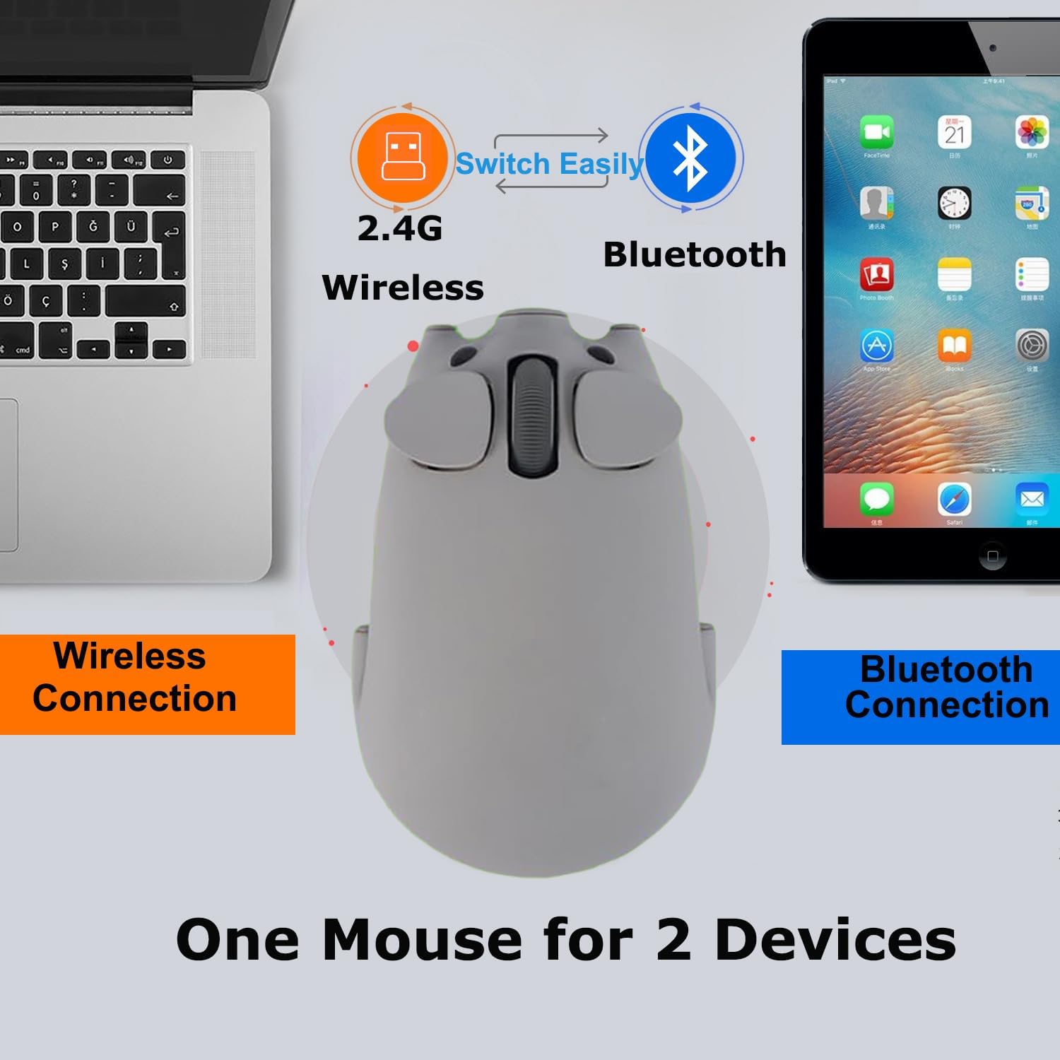 Wireless Mouse Cute Pig Bluetooth & USB Dual Mode Mice,Silent Portable Compact Gray Fun Mice for Mac/PC/Laptop/Chromebook/Computer/Tablet/iPad/MacBook Air/Pro Travel Kids Girls Boys Women Men Gift