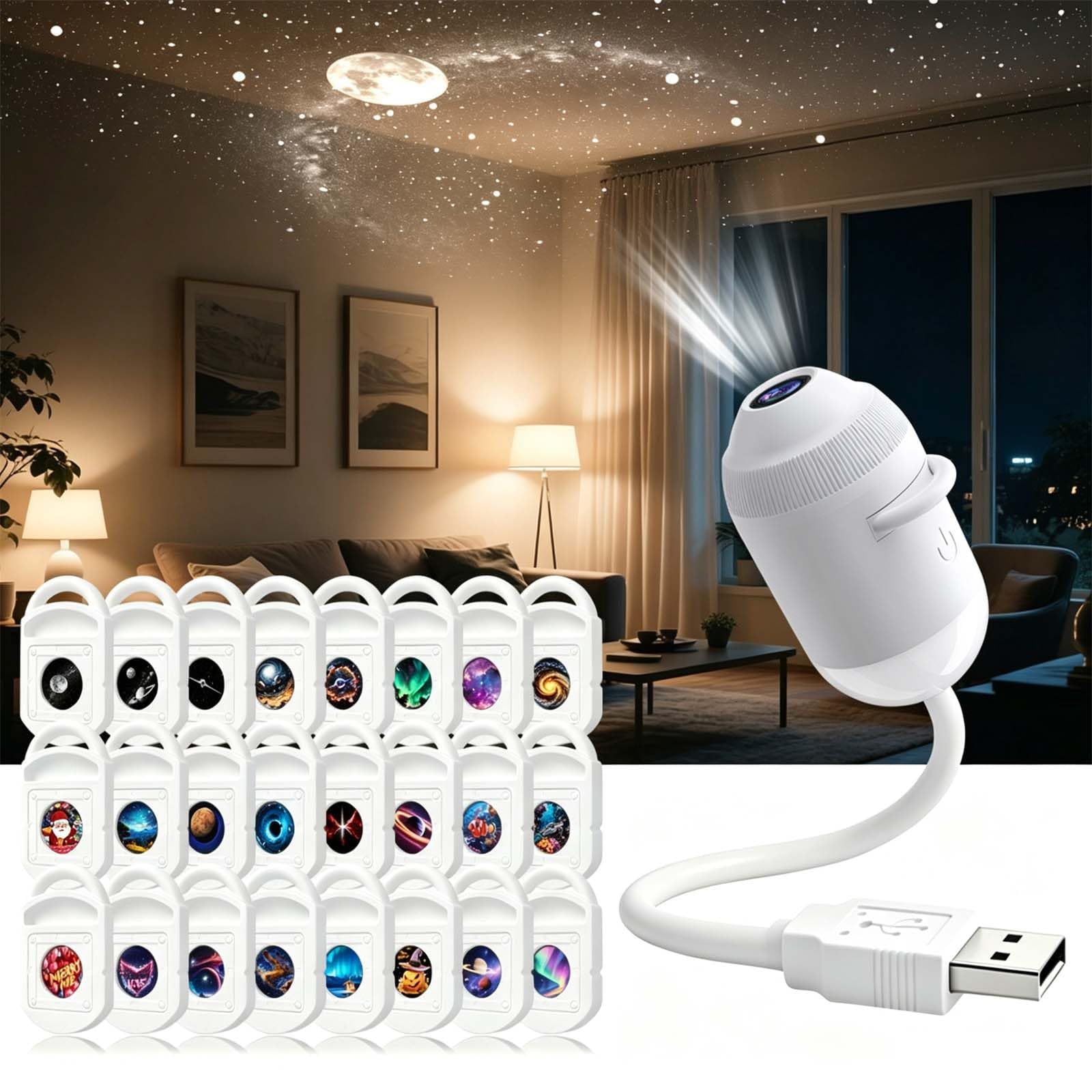 Proyector Estrellas - Hd Smart 5d Holographic Night Light Projector, Plug and Play Hd Star Projector, 360° Adjustable Hd Galaxy and Ocean Projectors (24 Films)