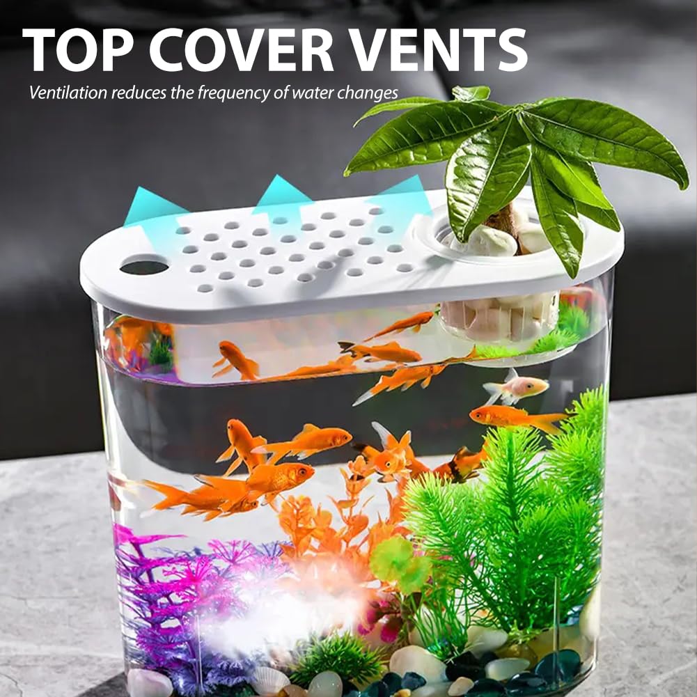 Aquaponics Aquarium, transparentes Büro-Aquarium, tragbares, schmales Fischglas mit Griff, leicht zu reinigende Innenwasserdekoration