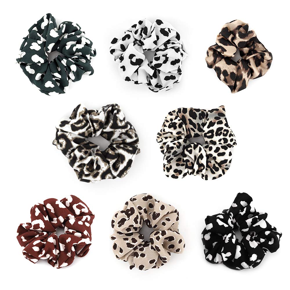 Lewondr Hair Scrunchies, [8 PACK] Soft Chiffon Hair Bands Elastic Hair Ties Animal Print Scrunchies Ponytail holder Hair Accessories for Women and Girls - Colorful Dot