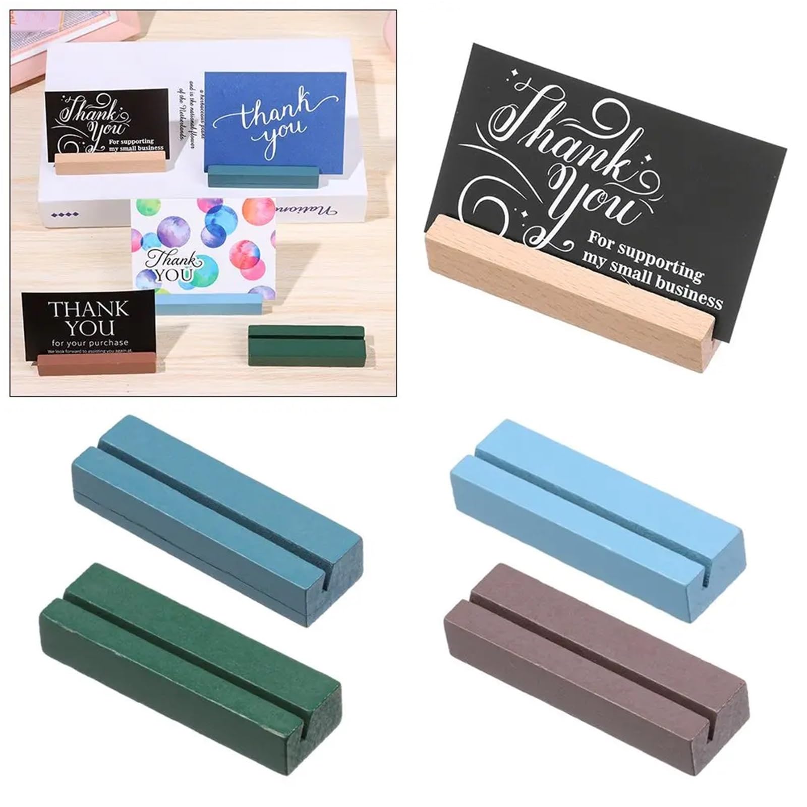 Tischkartenhalter aus Holz, rechteckig, handgefertigt, für Hochzeitstisch, Namennummer, Bilder (natürlich), 4 Stück