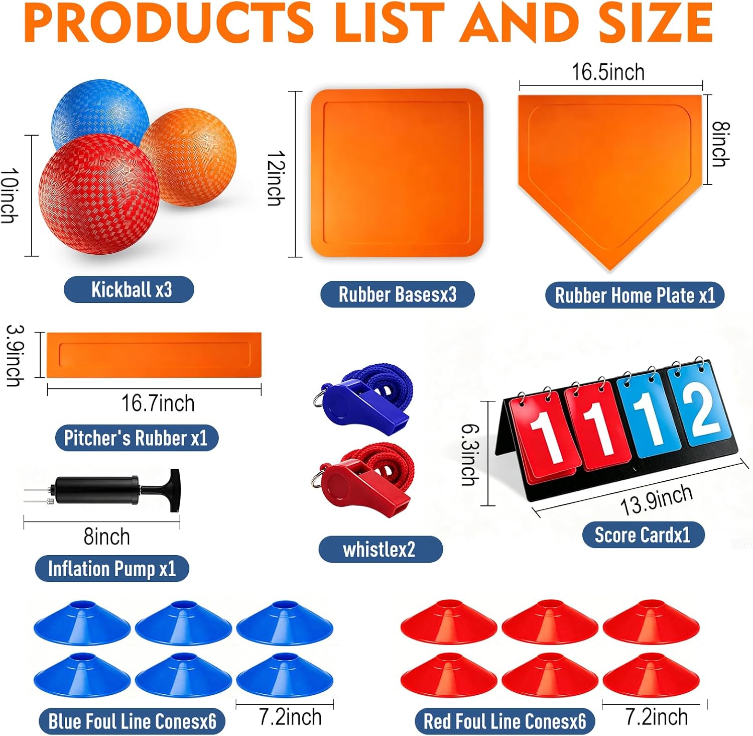 GGV Kickball Set with Bases and Ball, 24 Pcs Kickball kit Outdoor Game | Kickball Set for Playground Games, Includes 3 10'' Balls, Have an Interesting Kickball Game with Friends & Family