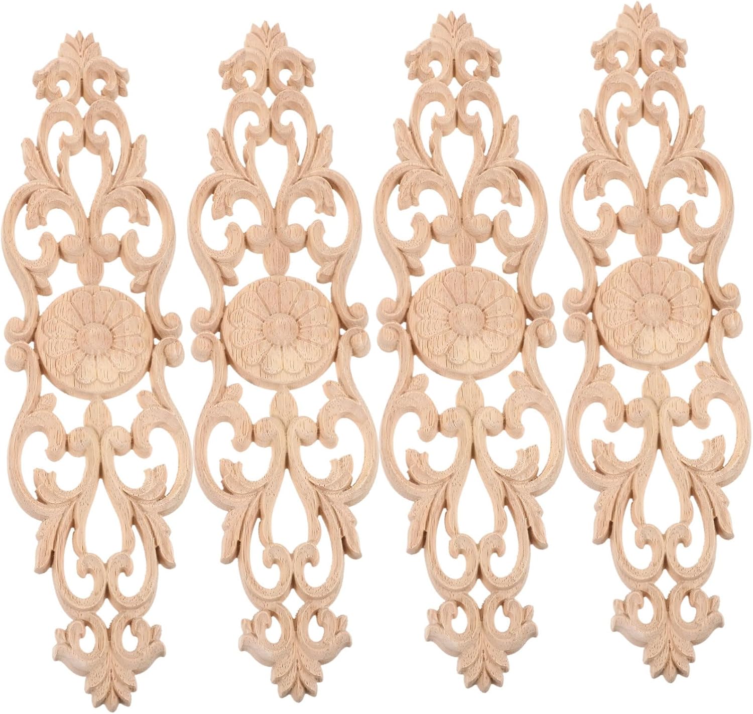 4pcs Unfinished Carved Appliques Decorative Corner Onlays for Cabinet and Door Rustic Furniture Accents Easy to Paint European Style