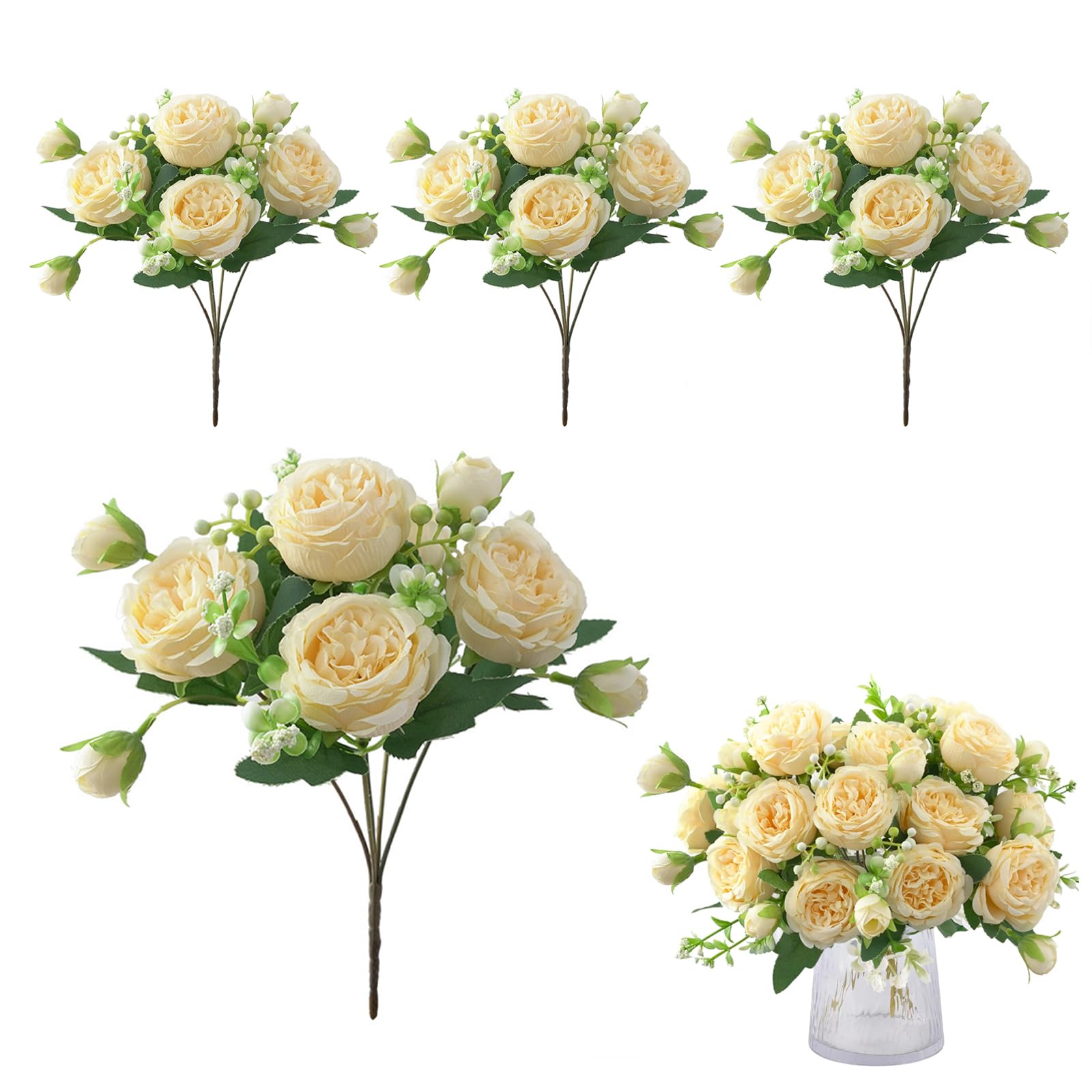 SMYJDMM Peony Artificial Flowers, 4 Pcs Silk Peonies Bouquets