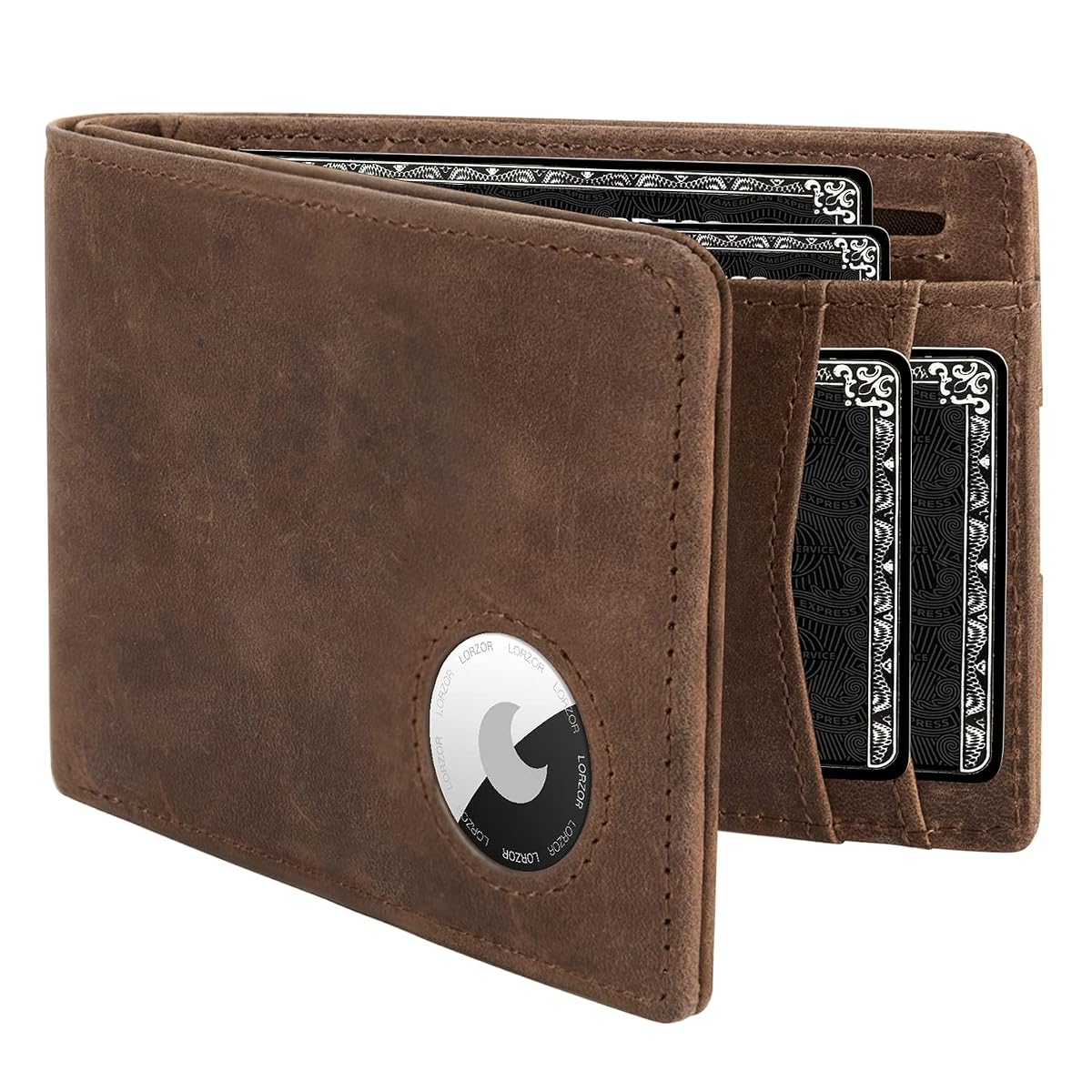 LORZOR Minimalist Front Pocket Men's Wallet for Apple AirTag, Full Grain