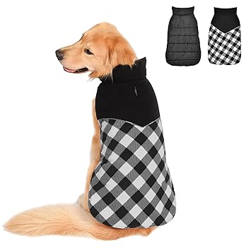 Fragralley Dog Winter Coat Reversible - Pet Plaid Jacket Reflective Warm Vest Clothes - Dog Christmas Sweater Windproof Waterproof for Small Medium Large Dogs