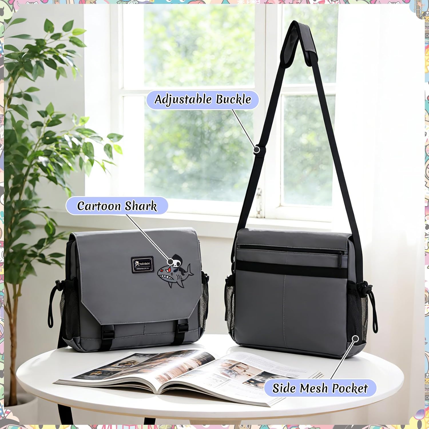 tokidoki Crossbody Messenger Bag Briefcase for Women, Cute Anime Shoulder Bag, Casual Cross Body Purse Satchel