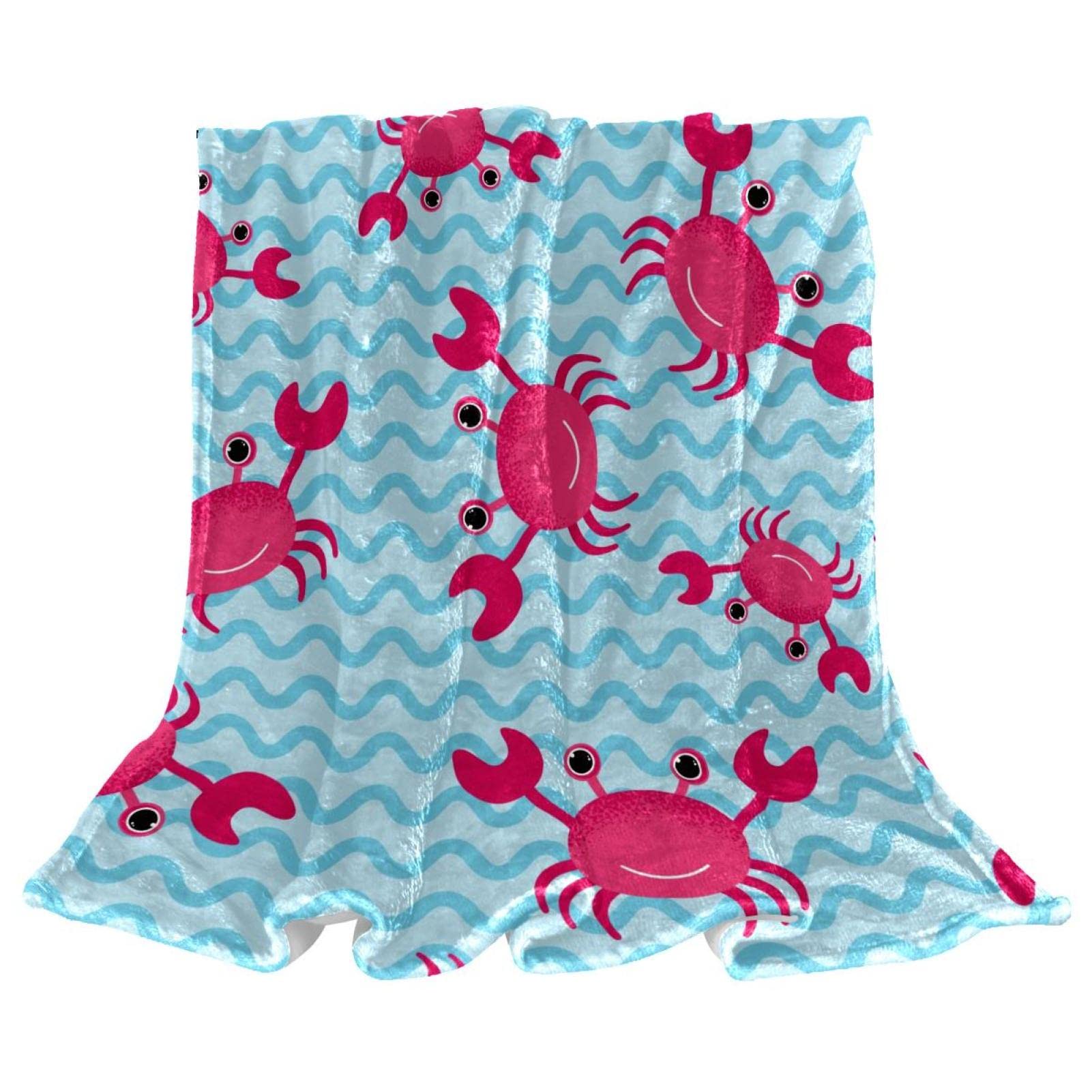 Jeté de lit en polaire crabe amusant et plaid canapé vagues bleues pour chambre