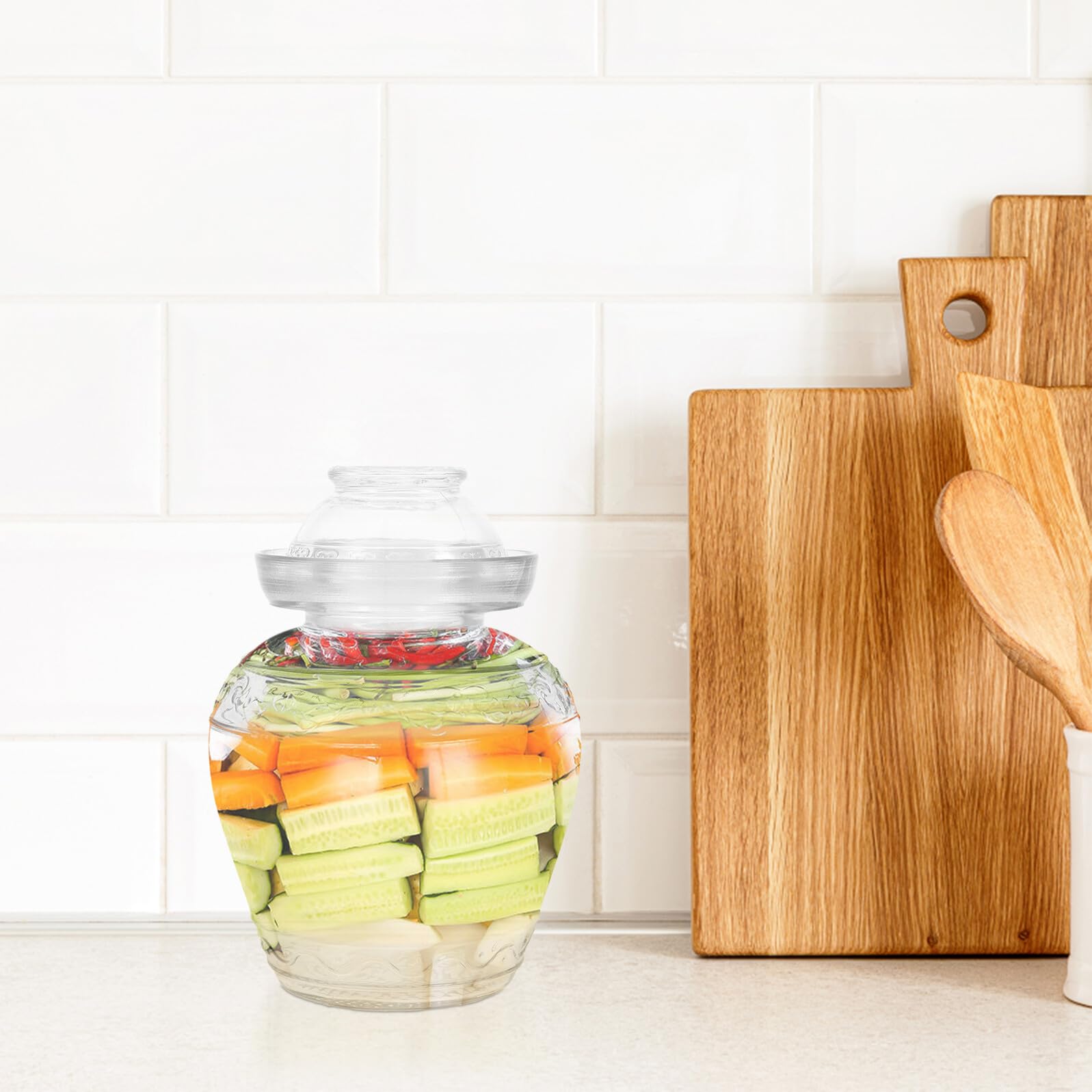 TOYANDONA Barattolo in Vetro per Sottaceti con Chiusura ad Acqua Contenitore Ermetico per Fermentazione Alimentare Conservazione Sicura e a Lungo Termine per Cucina Domestica Design Pratico