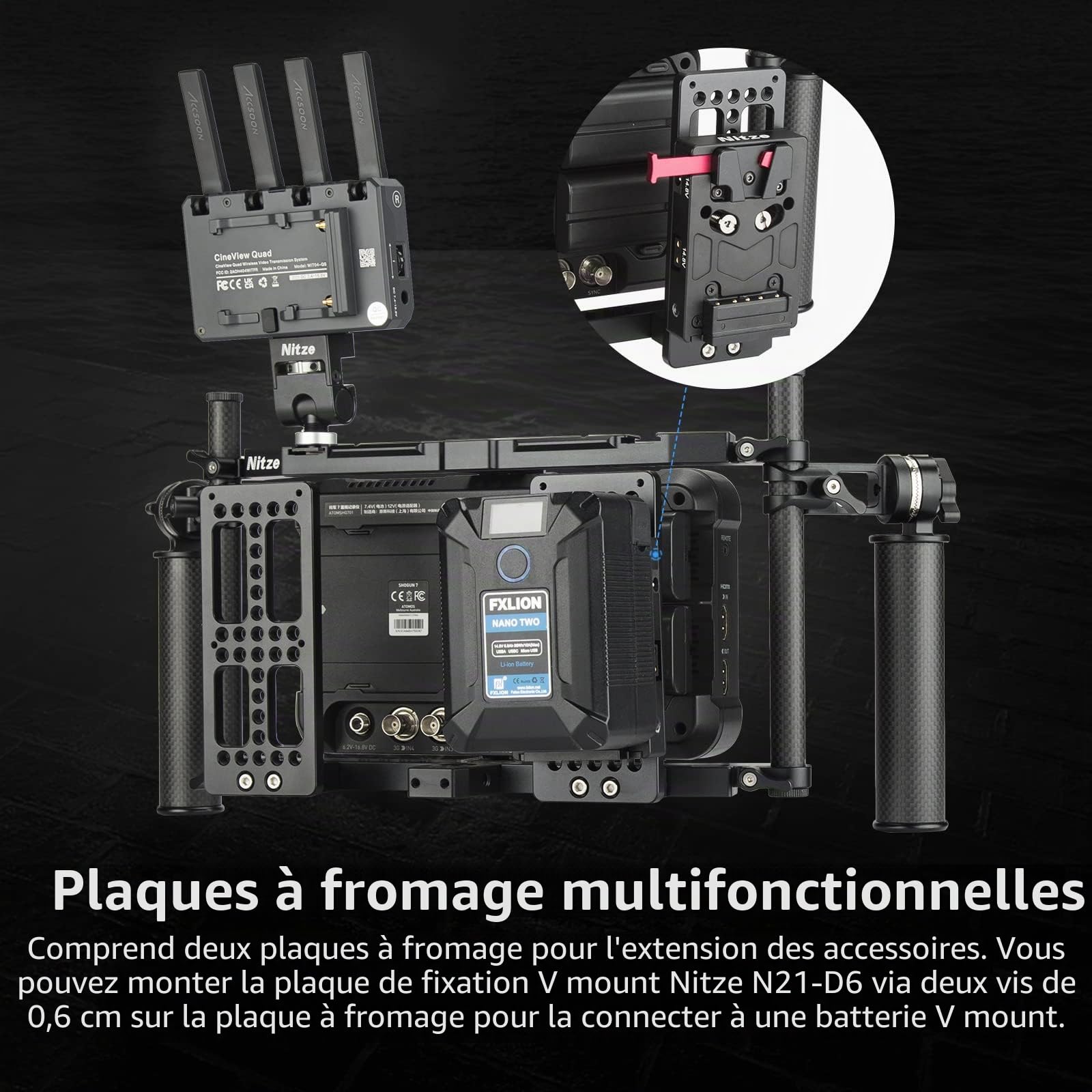 Nitze Director's Monitor Cage avec Poignées et Tiges en Fibre de Carbone, Director Cage de Moniteur pour Tout Moniteur Jusqu'à 10" - JSQ-003
