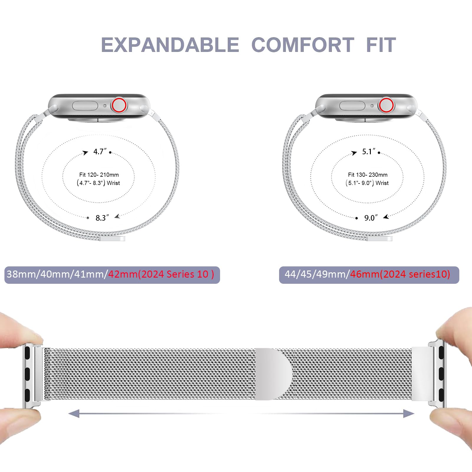 ORRLBB Cinturini Brevettato compatibile con Cinturino Apple Watch Donne Uomo Serie 10 9 8 7 6 5 4 3 SE2 SE Ultra2 Ultra, Loop in maglia milanese per iWatch 49mm 46mm 45mm 44 mm 42 mm 41 mm 40mm 38mm