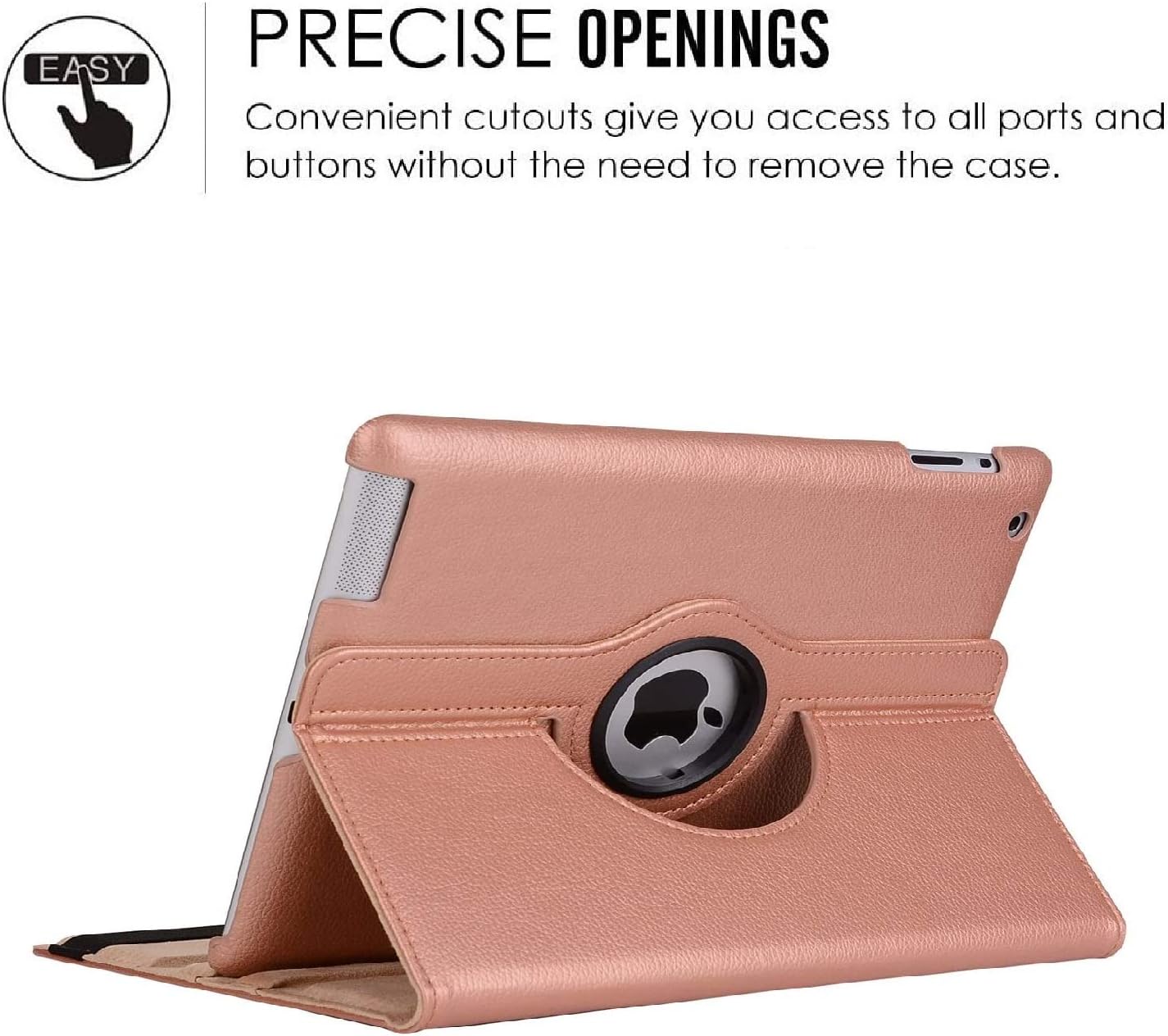 iPad Rotating Case for iPad 4 3 2 (Old Model) - 360 Degree Rotating Smart Stand Protective Cover with Auto Wake/Sleep for iPad 4th Gen, iPad 3 & iPad 2(Rose Gold)