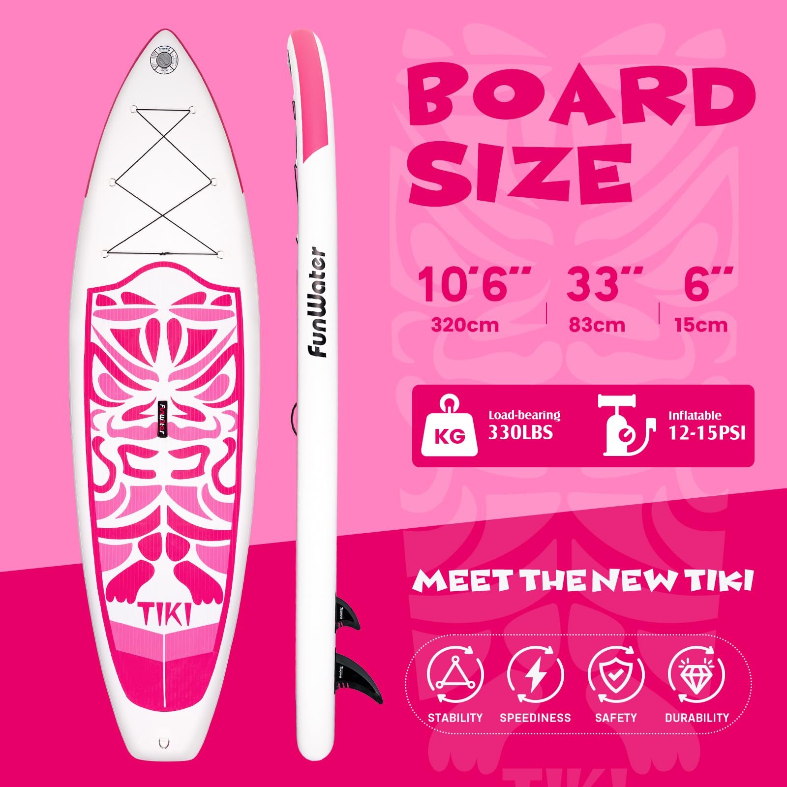 FunWater Tavola SUP Gonfiabile Surf Paddle Board Inflatable, Ultralight SUP per tutti i livelli con Due Accessori Tipo